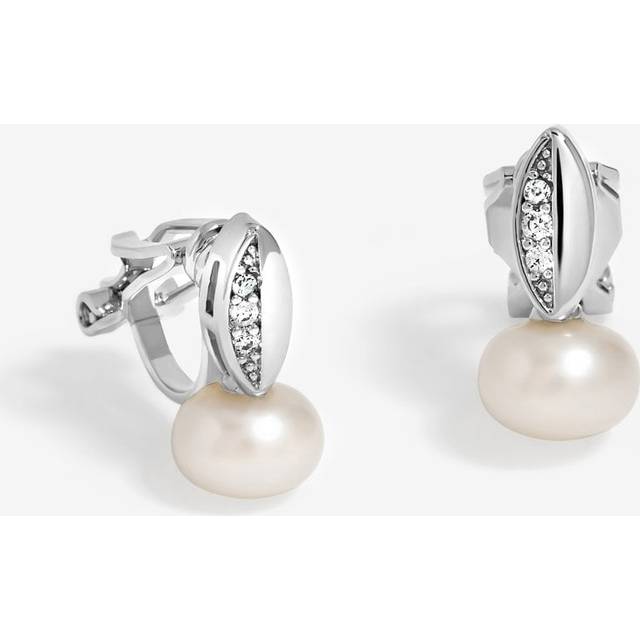 Jon Richard Rhodium Plated Cubic Zirconia and Pearl Drop Earrings, Silver