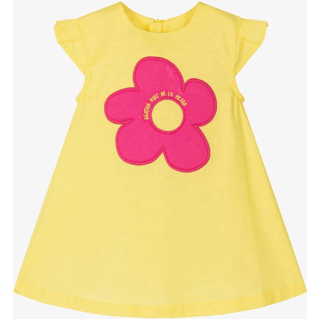 Agatha Ruiz De La Prada Girls Yellow Cotton & Linen Flower Dress - 6 month