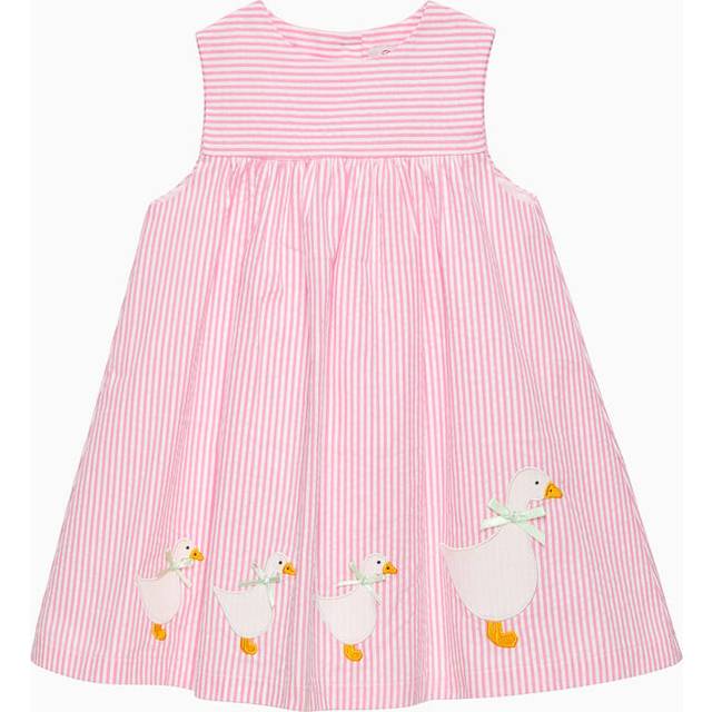 Trotters Baby Duck Stripe Cotton Pinafore Dress, Pink/Multi
