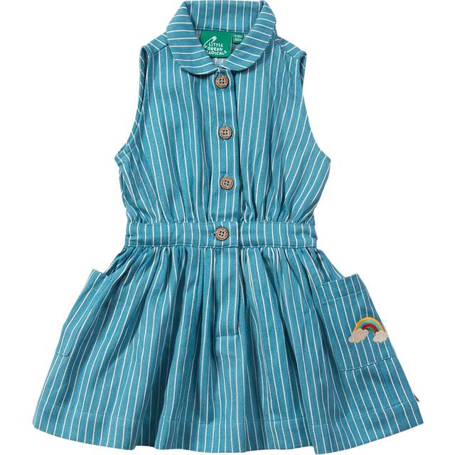 Little Green Radicals Kids' Organic Cotton Stripe Pinafore Dress, Blue/White