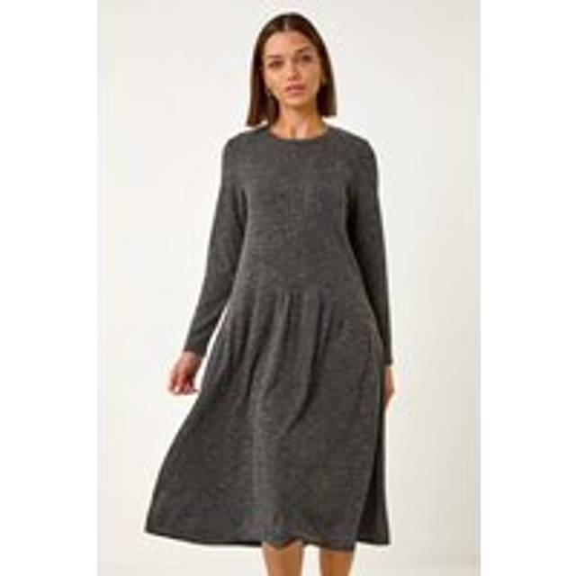 Ribbed Drop Waist Stretch Midi Dress - Grey - 20