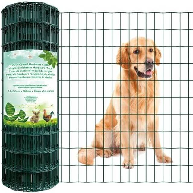 Amagabeli Garden Home 1M X 25M Green Mesh Fencing RAL6005 PVC Coated 100 x 75mm Mesh Size 2.2mm Wire Diameter Galvanized Fence Roll Poultry Netting
