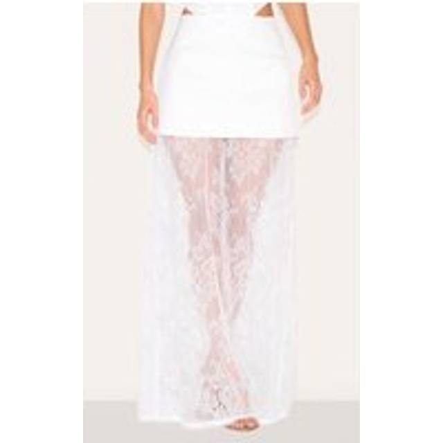 Ivory Overlay Detail Lace Maxi Skirt, White - 14