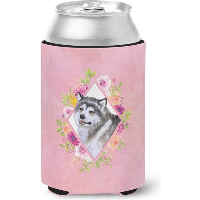 Carolines Treasures CK4112CC Alaskan Malamute Pink Flowers Can or Bottle Hugger Cooler Washable Drink Sleeve Collapsible Bevera
