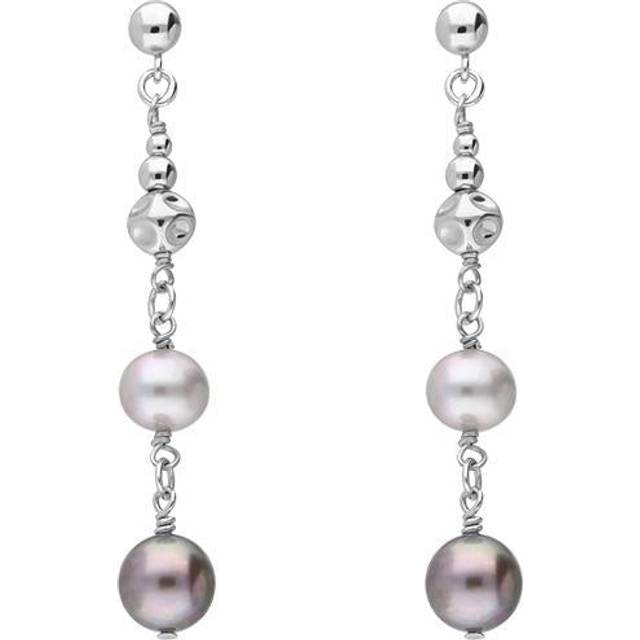 Sterling Silver Black and Grey Pearl Bead Drop Earrings