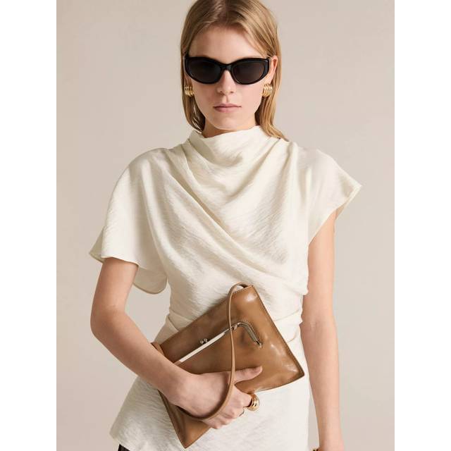 Mango Bianca Textured Drape Top, Light Beige