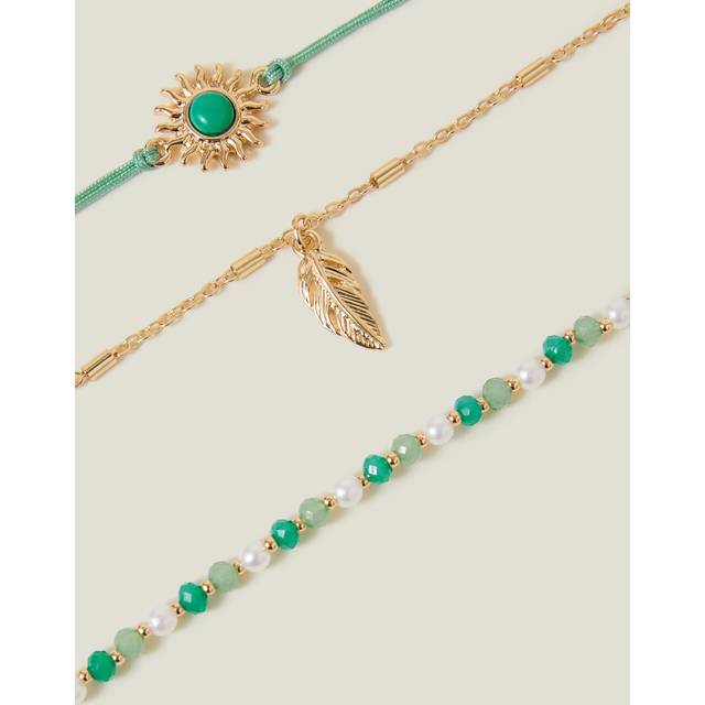 Gold 3-Pack Bead Feather Anklets - Accessorize - One Size