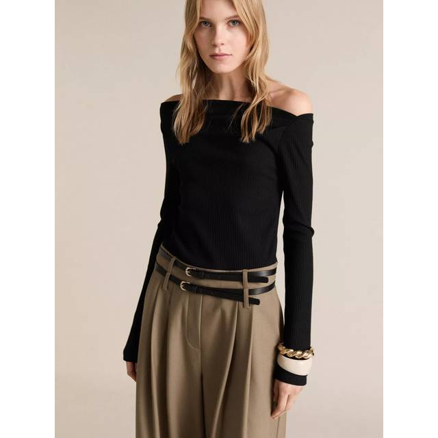 Mango Wallis Asymmetric Belted Jumpsuit, Black/Beige