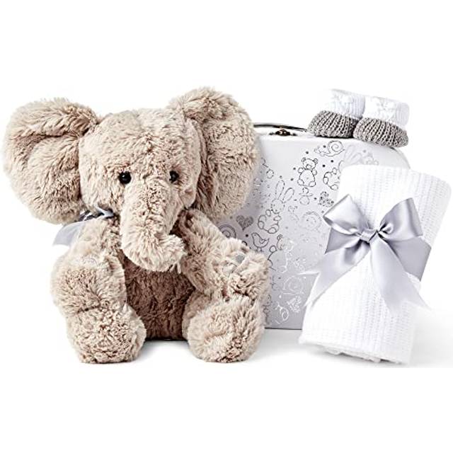 Baby Gift Set - Baby Hampers in White Keepsake Box Includes Elephant Baby Gift Teddy, New Born Baby Essentials, Baby Gift Hamper Elephant, Baby