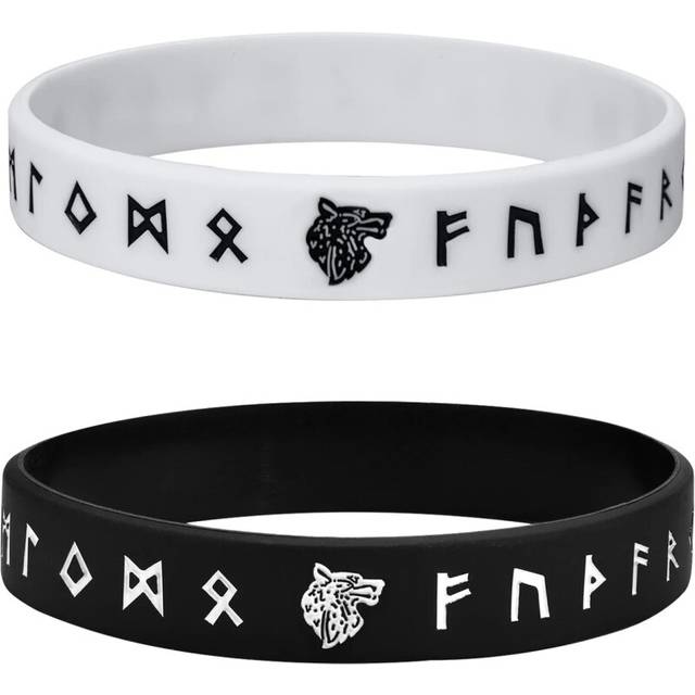 (BS139WB2 2PCS) 12mm Silicone Bracelet for Mens Nordic Viking Soft Rubber Silicone Wristband