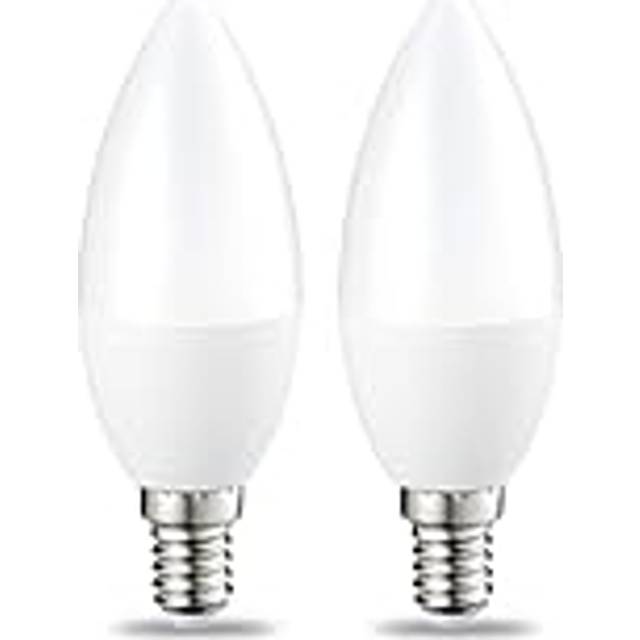 Amazon Basics LED E14 Small Edison Screw Candle Bulb, 6W (Equivalent to 40W), CRI80, Warm White, Dimmable- Pack of 2
