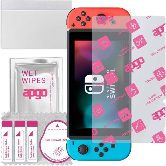 apgo Ultra-Clear Hybrid protective glass compatible with Nintendo Switch, flexible nano glass, great replacement for tempered glass, scratch-resistant