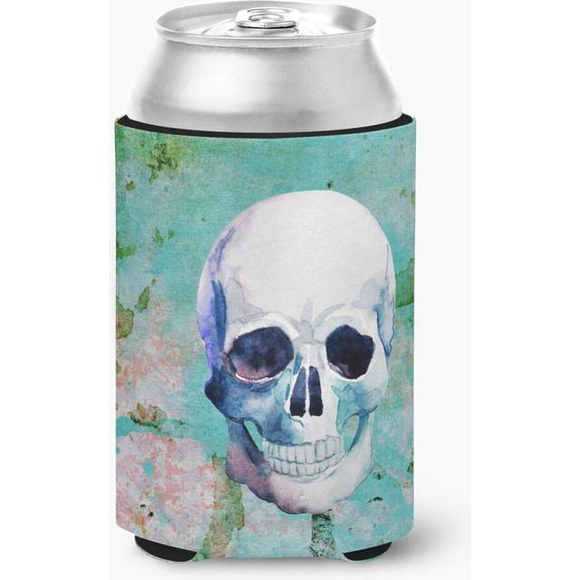"""""Caroline's Treasures Day of The Dead Teal Skull Can or Bottle Hugger  Can Hugger  Multicolor"""""