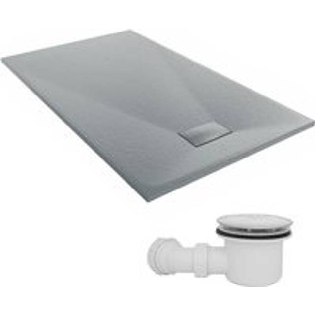 NRG - 1500 x 900mm smc Anthracite Rectangle Slate Effect Bathroom Shower Tray & Fluidmaster Fast Flow Waste Trap