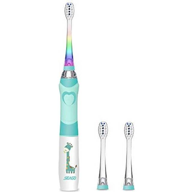 Kids Electric Toothbrushes for Children Aged 3+, Children's Power Toothbrushes with 3 Dupont Brush Heads and 7 Rainbow Flashing Lights, IPX7 Wate