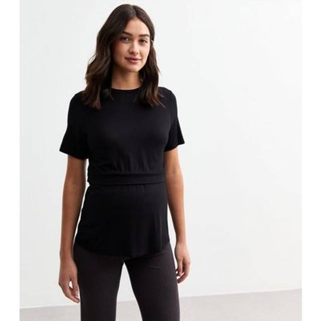 New Look Women's Maternity Black Short Sleeve Jersey Nursing Top - UK 8