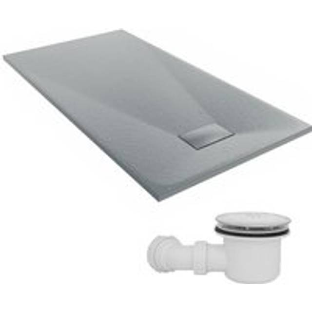 NRG - 1500 x 800mm smc Anthracite Rectangle Slate Effect Bathroom Shower Tray & Fluidmaster Fast Flow Waste Trap