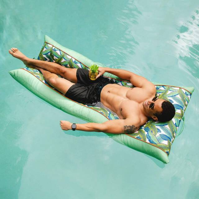 Big Joe Kona No Inflation Needed Pool Lounger with Headrest  Tropical Palm Green Double Sided Mesh  Quick Draining Fabric  5.5 feet Big