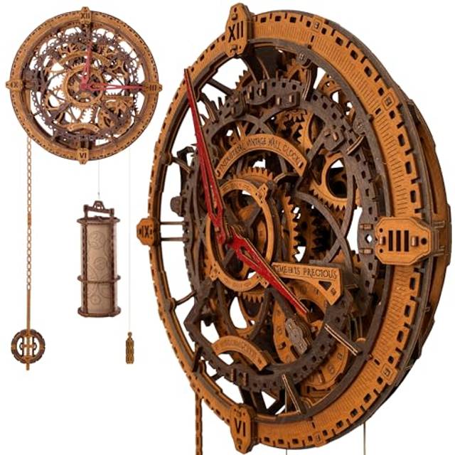 WOODEN.CITY 3D Puzzles for Adults - Industrial Vintage Wall Clock Model Kit - Wooden Puzzles - Mechanical Clock Building Kit