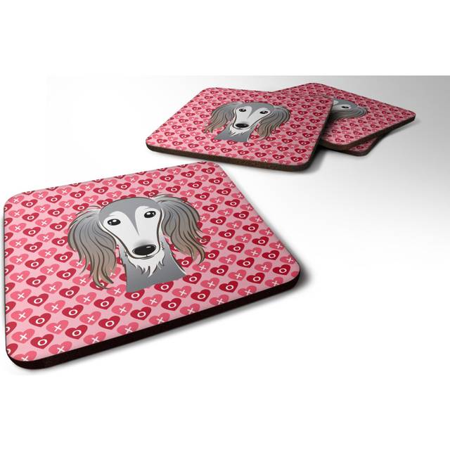 """""Caroline's Treasures Saluki Hearts Foam Coaster Set of 4  3.5  Multicolor"""""