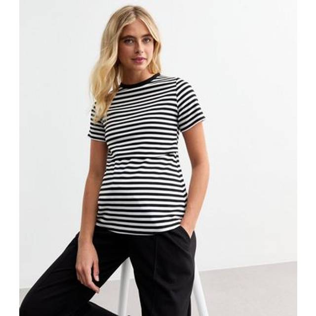 New Look Women's Plus Size Maternity Black Striped Short Sleeve Jersey Nursing Top Curves - UK 18