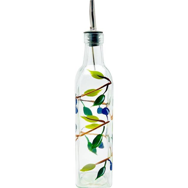 Containly Glass Olive Branch Oil/Vinegar Glass Cruet for Kitchen  8 oz Olive Oil Dispenser With Stainless Steel Spout for Easy Pouring