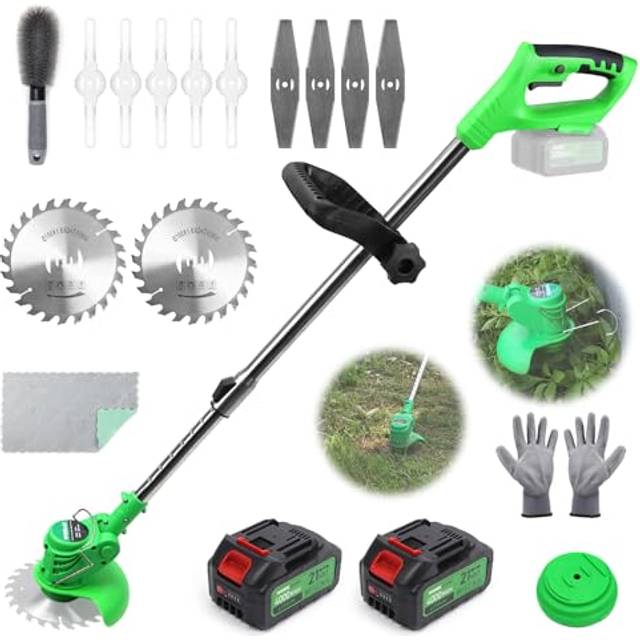 Electric Garden Strimmer and Edger 47-inch Cordless Strimmer, 550W Motor with 2x4.0Ah Batteries/Quick Charger/11 Cutting Strimmer Blades for Garden