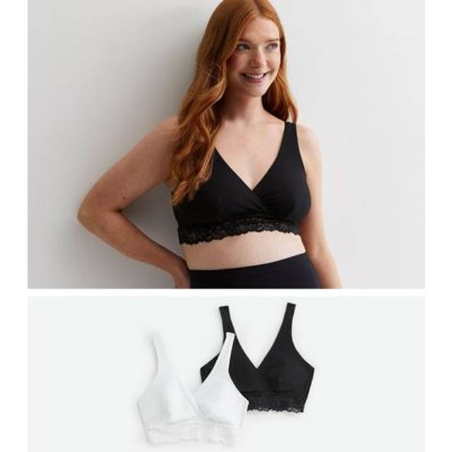 New Look Women's Maternity 2 Pack Black and White Lace Trim Sleep Bras - UK 12