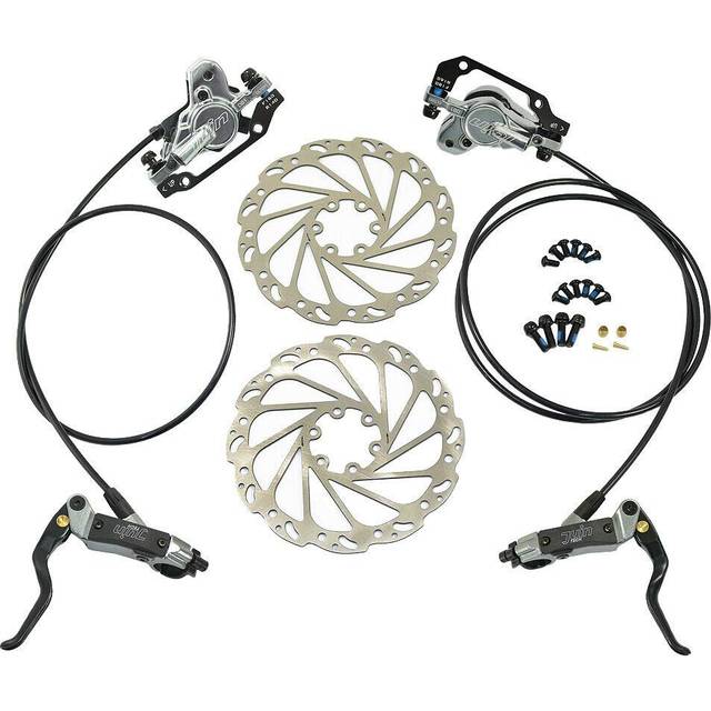 JUIN TECH DB1 MTB Hydraulic Disc Brake JT2265 E-bike Dual-Piston Set(F+R) w/160mm Rotor, Gray,