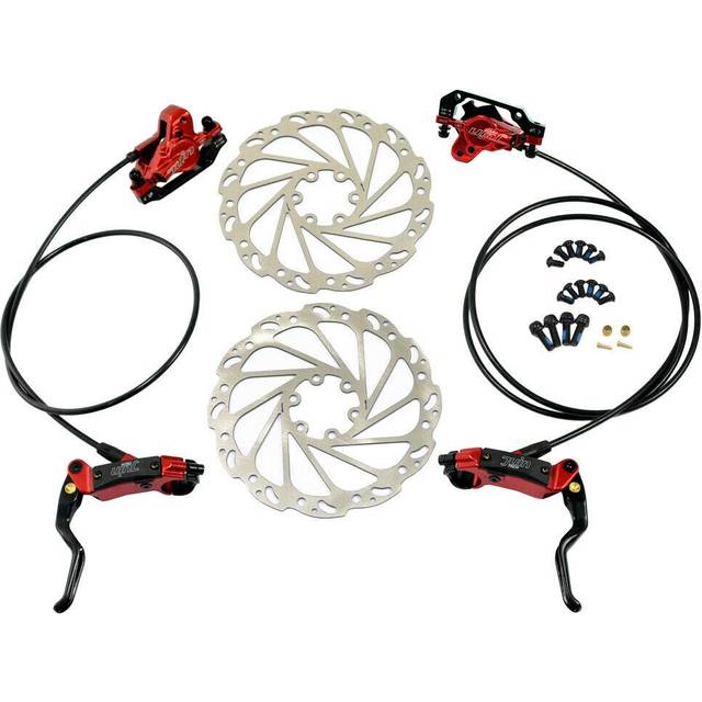 JUIN TECH DB1 MTB Hydraulic Disc Brake JT2264 E-bike Dual-Piston Set(F+R) w/160mm Rotor, Red,
