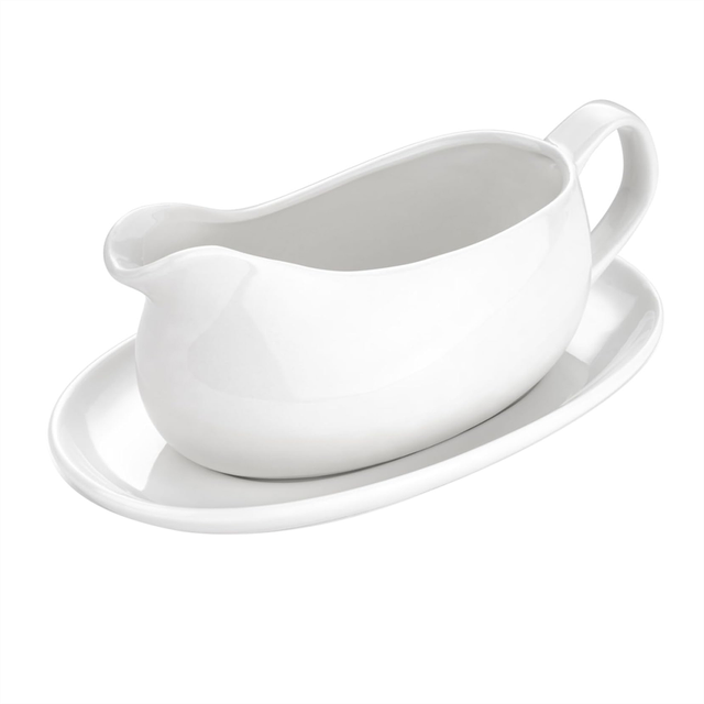 Gravy Boat  Gravy Boat and Saucer 14 Oz,Ceramic Sauce Boat with Tray for Salad Dressings Milk,Warming Sauces,Creamer,Broth,White