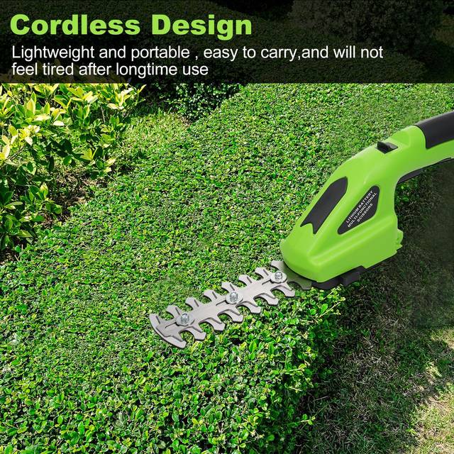 Cordless Hedge Trimmer, 2-in-1 Handheld Hedge Trimmer, 7.2V Electric Grass Trimmer with USB green