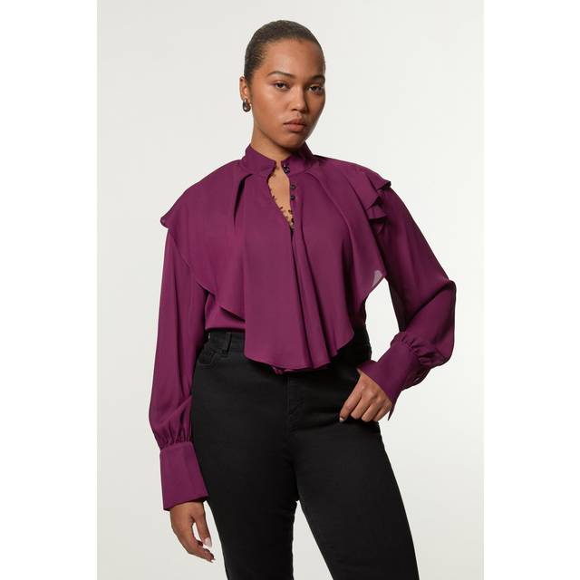 Plus Size Ruffle High Neck Georgette Woven Blouse - Red