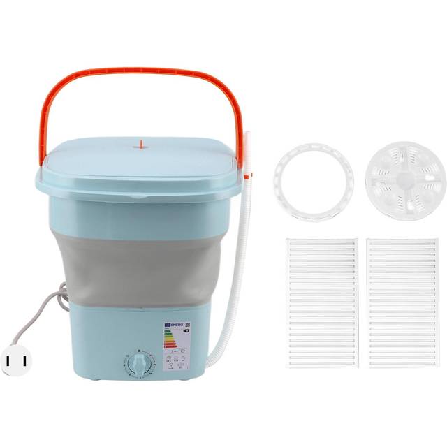 16L Portable Washing Machine with Soft Spin Function Drain Pipe 65W Fully Automatic Portable Washer blue