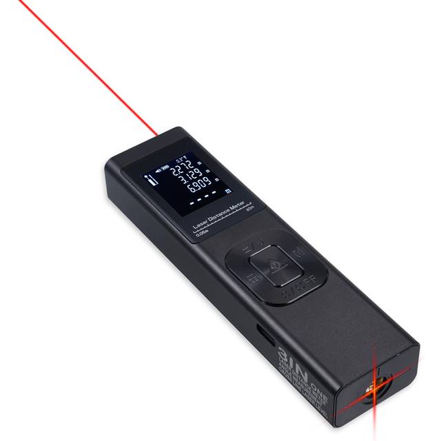 3in1 Laser Distance Meter Angle Measure Cross Line Laser Level Electric Angle Sensor with Backlit 40M black