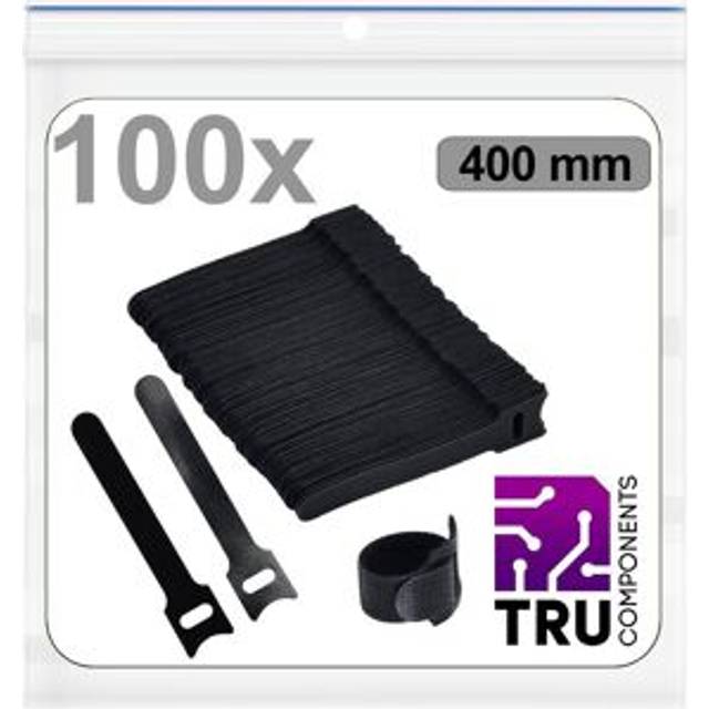 TRU COMPONENTS T24CA100 Kardborreband-bundtband för paketering Statisk del och fleecedel (L x B) 400 mm x 16 mm Svart 100 st