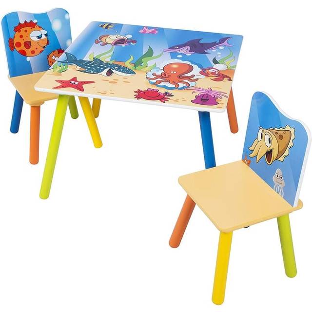 WOLTU Trä barn skrivbord bord med 2 stolar pallar set för förskolebarn pojkar och flickor SG003
