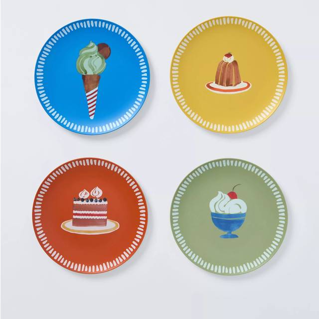 John Lewis Dolce Vita Recycled Plastic Picnic Dessert Plate, Set of 4, 20cm, Multi