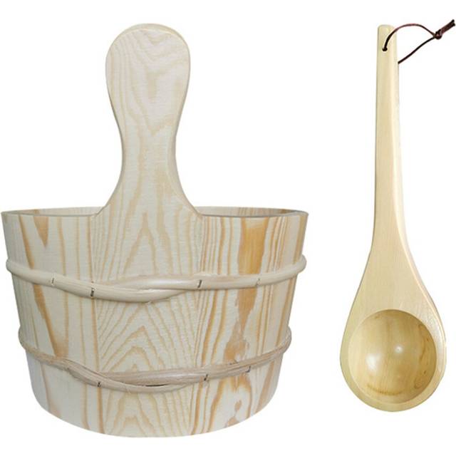 Wooden Sauna Bucket and Spoon Handmade Spa Accessories