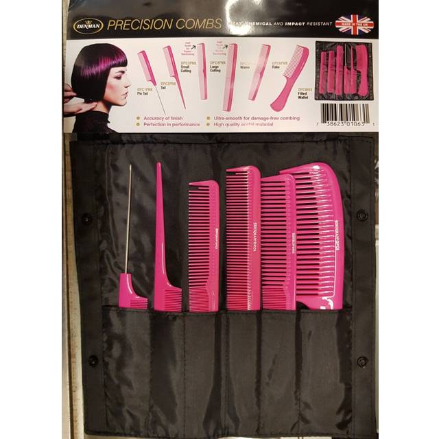 Denman Dpc Full 6 Comb Set In A Tool Roll/wallet/holder Combs Pink