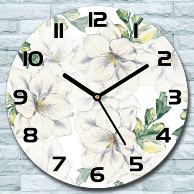Glass wall clock freesia flowers leaves round bedroom home decor fi 30
