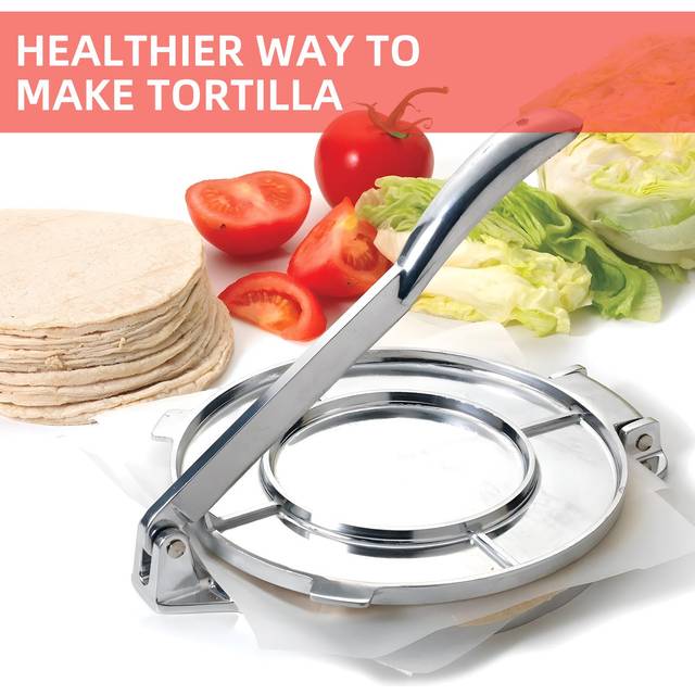 Tortilla Press 8 Inches Heavy Duty Flour Tortilla Press Aluminum Alloy Pre-Seasoned Roti Maker with black
