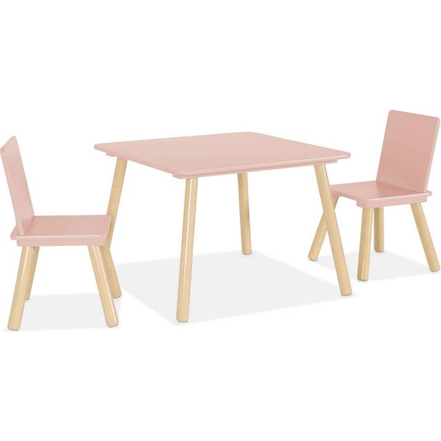 Square children's table pine wood 2 chairs, Judith, Pink, 60x60x43 cm