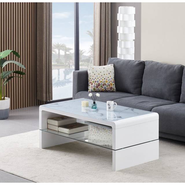 FURNIZONE UK Lugano Marble Effect Glass Coffee Table