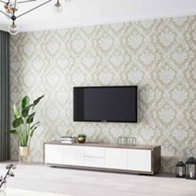 Garden Sanctuary 500Cm X 45Cm Flower Textured Pvc Wallpaper Roll - Sliver Gold, Yellow