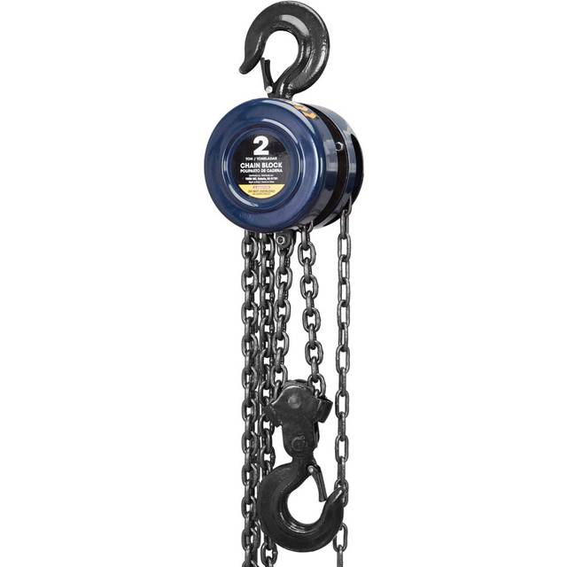 BIG RED ATR9020UR Manual Hand Lift Steel Chain Block Hoist with 2 Hooks  2 Ton 4 000 lb  Blue