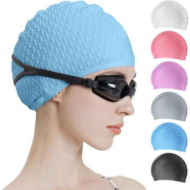 Silicone Swim Cap, Comfortable Shower Cap For Curly Hair Short And Medium Hair, Men'S And Women'S Swimming Cap - Blue