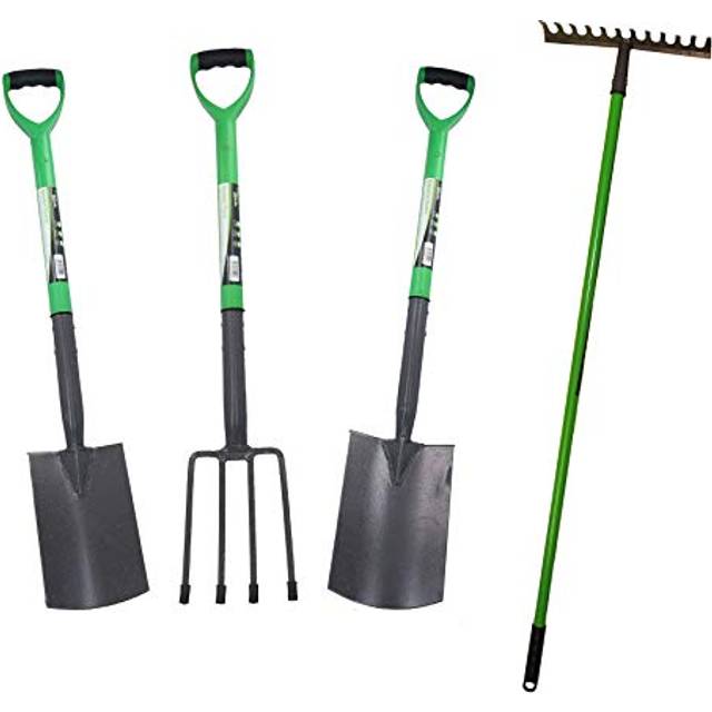 AB Tools Garden Border Fork Spade Rake And Digging Spade Carbon Steel Blades 4Pc Kit - One Size