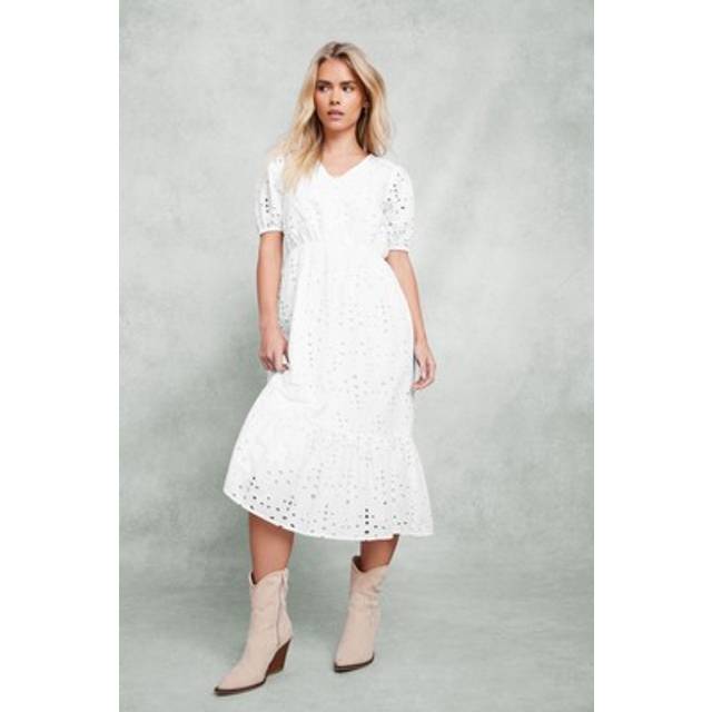 M&Co Petite White Cotton Broderie Tiered Dress 18 M&Co Petites