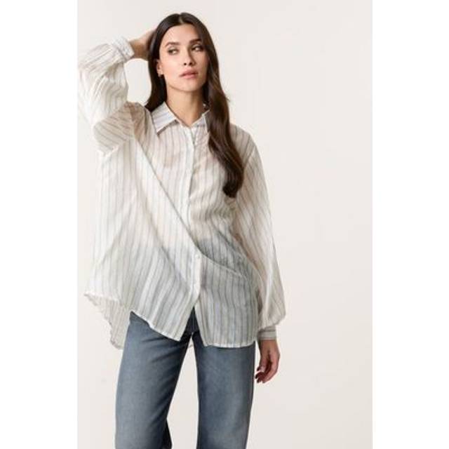 Blue Vanilla Women's White Striped Shirt New Look - S/M